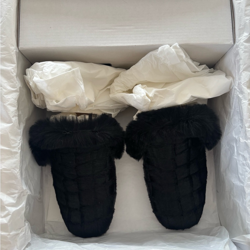 Christian Louboutin Black Fur Women's Slippers - Picture 4 of 4